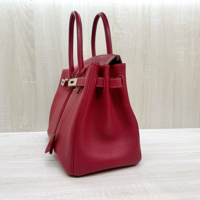 Hermes寶石紅山羊皮銀扣birkin 30cm-3
