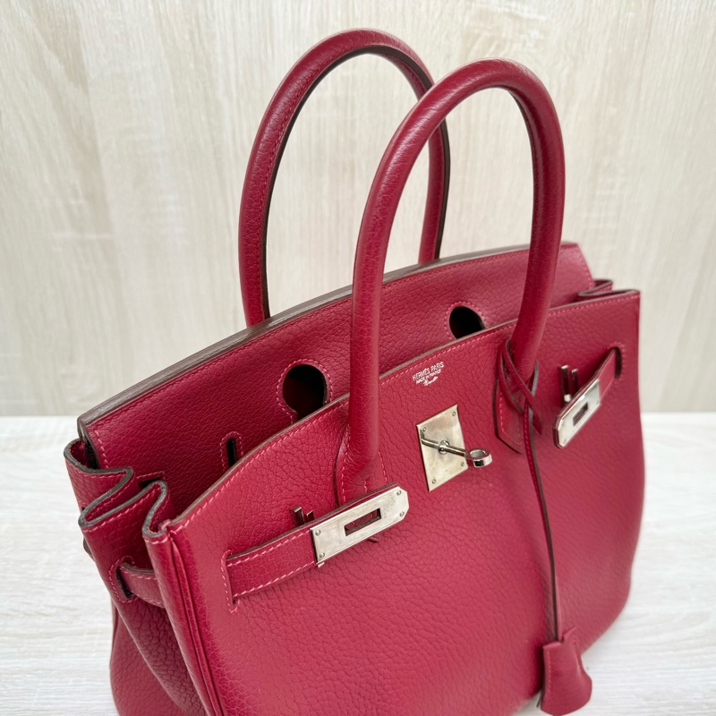 Hermes寶石紅山羊皮銀扣birkin 30cm-10