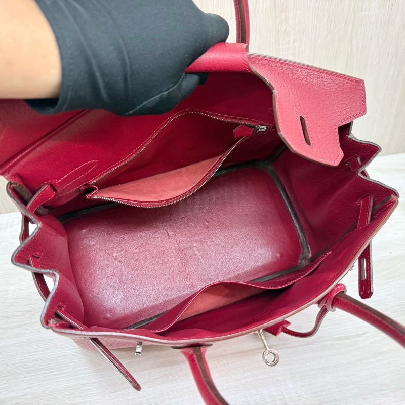 Hermes寶石紅山羊皮銀扣birkin 30cm-12