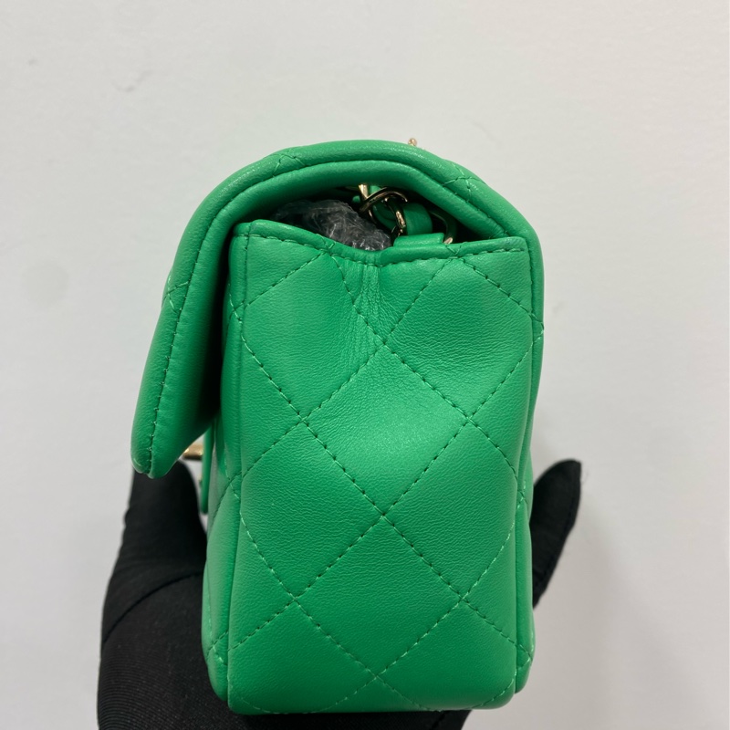 99新Chanel/香奈兒cf大mini發財綠 小羊皮 29開 尺寸20*14*6-2