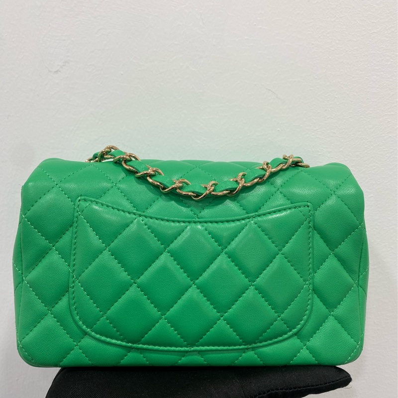 99新Chanel/香奈兒cf大mini發財綠 小羊皮 29開 尺寸20*14*6-6