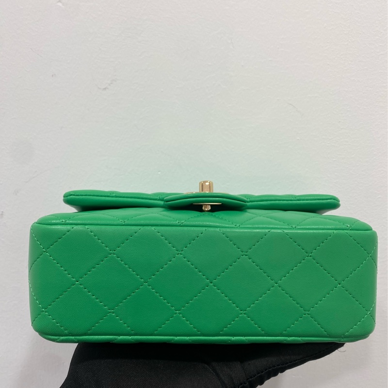 99新Chanel/香奈兒cf大mini發財綠 小羊皮 29開 尺寸20*14*6-7