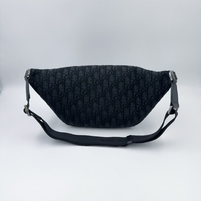 DIOR黑灰緹花拼黑色粒面小牛皮胸背腰包1ADBO084YKS-6