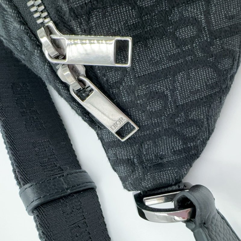 DIOR黑灰緹花拼黑色粒面小牛皮胸背腰包1ADBO084YKS-16