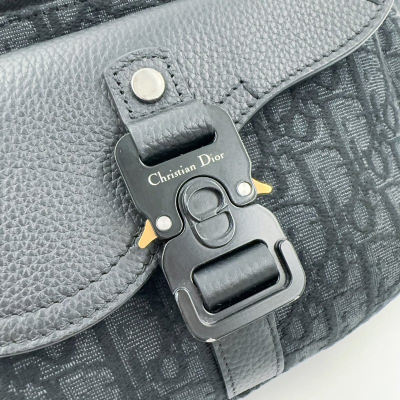 DIOR黑灰緹花拼黑色粒面小牛皮胸背腰包1ADBO084YKS-18