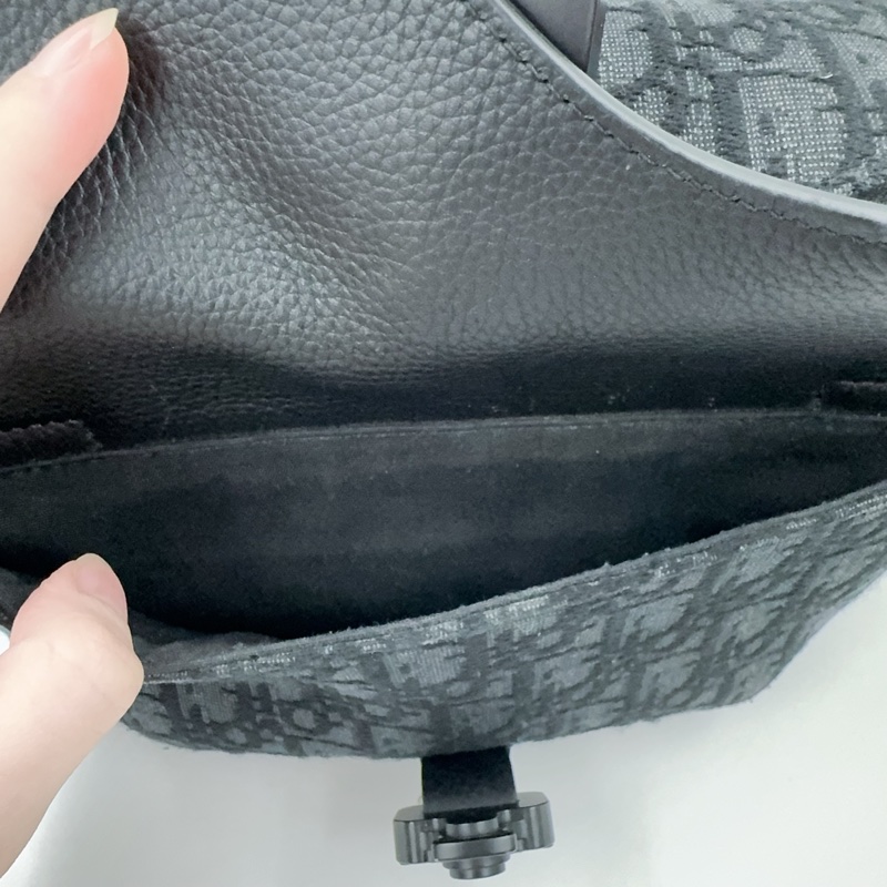 DIOR黑灰緹花拼黑色粒面小牛皮胸背腰包1ADBO084YKS-13