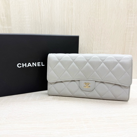 CHANEL🤍淺灰色荔枝皮COCO長夾