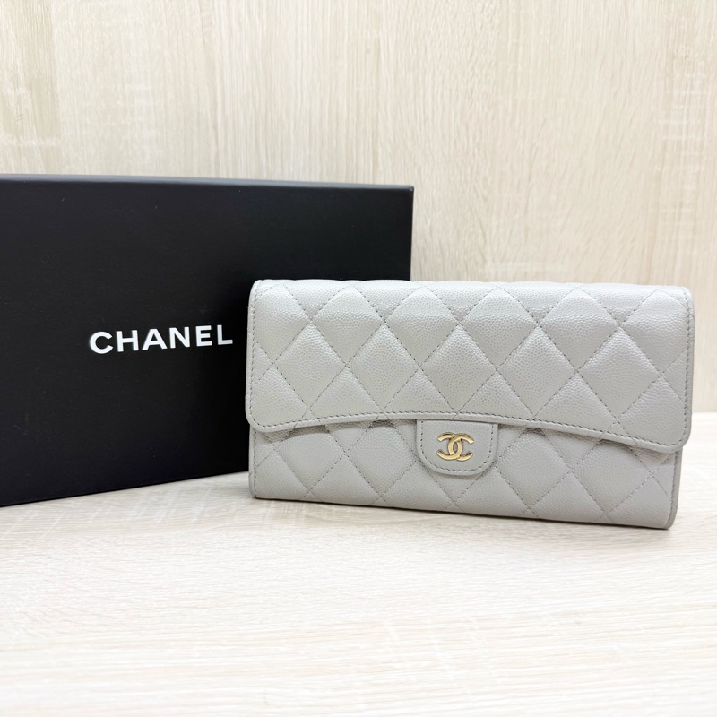 CHANEL🤍淺灰色荔枝皮COCO長夾-0