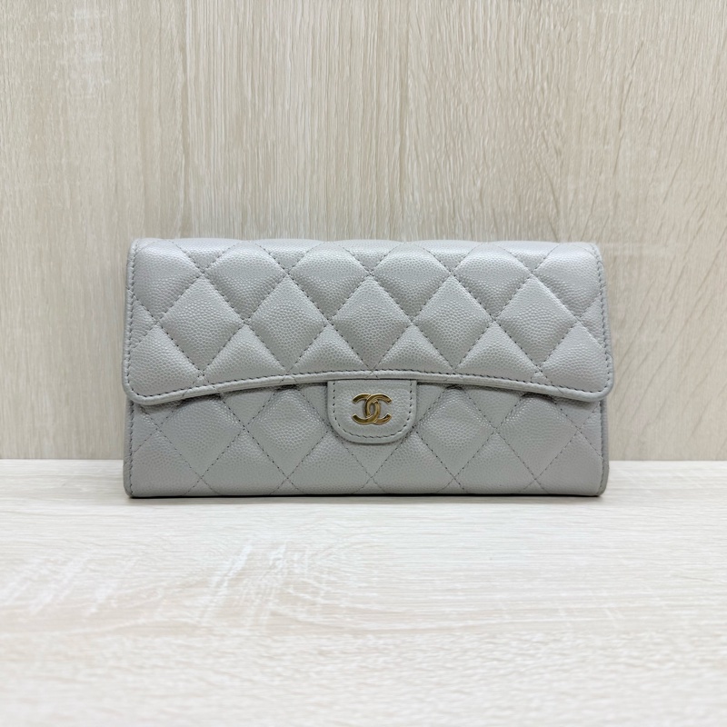 CHANEL🤍淺灰色荔枝皮COCO長夾-1