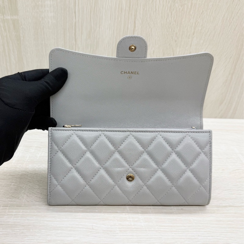 CHANEL🤍淺灰色荔枝皮COCO長夾-3