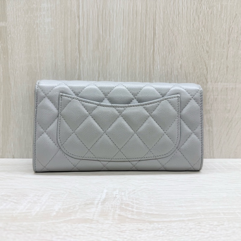 CHANEL🤍淺灰色荔枝皮COCO長夾-6