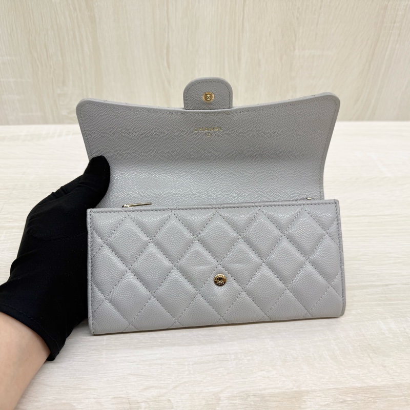 CHANEL🤍淺灰色荔枝皮COCO長夾-8