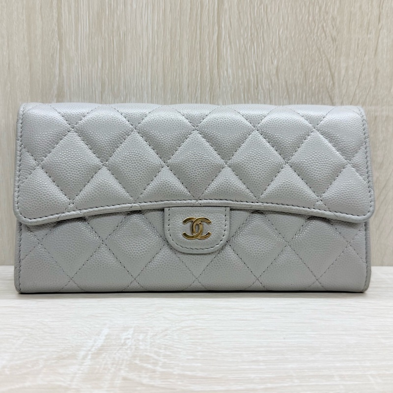 CHANEL🤍淺灰色荔枝皮COCO長夾-9