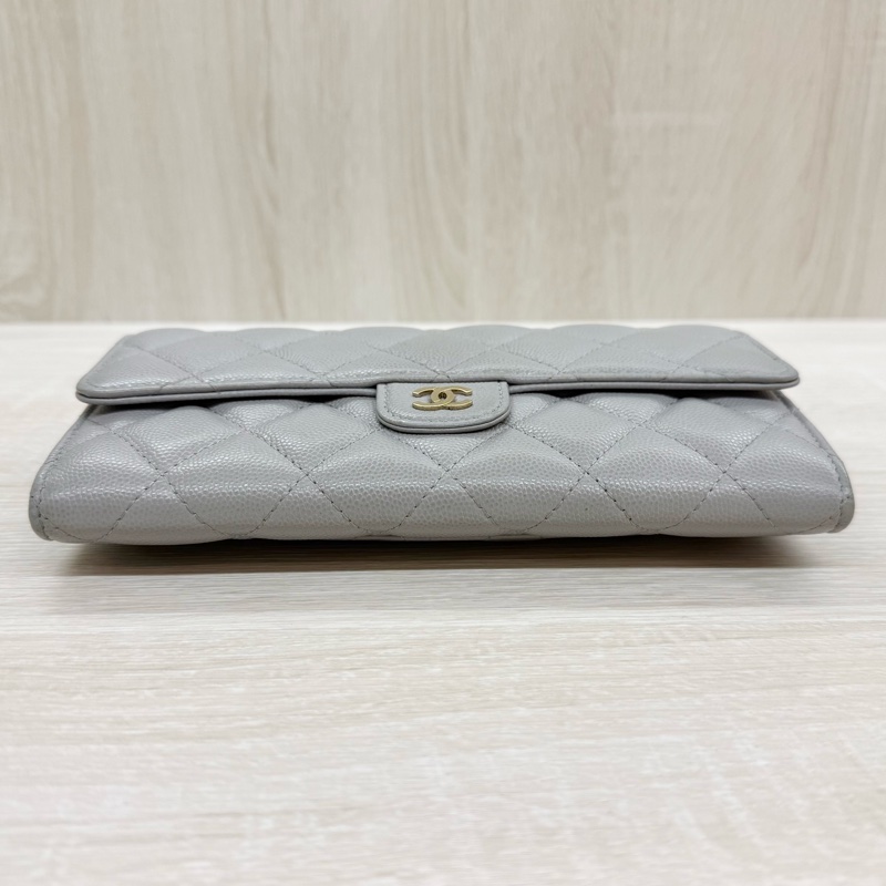 CHANEL🤍淺灰色荔枝皮COCO長夾-10