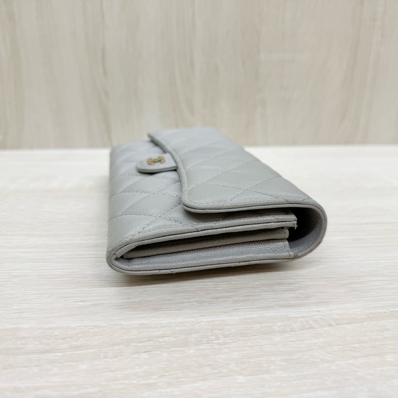 CHANEL🤍淺灰色荔枝皮COCO長夾-15