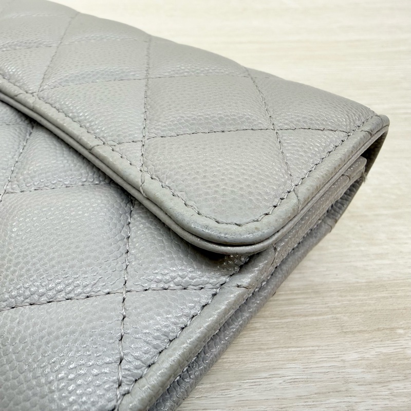 CHANEL🤍淺灰色荔枝皮COCO長夾-16