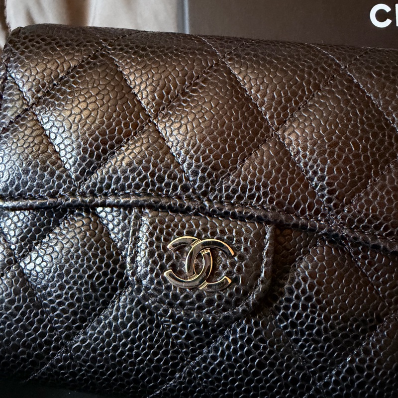 CHANEL 法國製黑銀魚子醬3折短夾-5