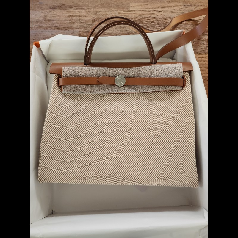 (全新品)愛馬仕Herbag31金棕編織銀釦-0