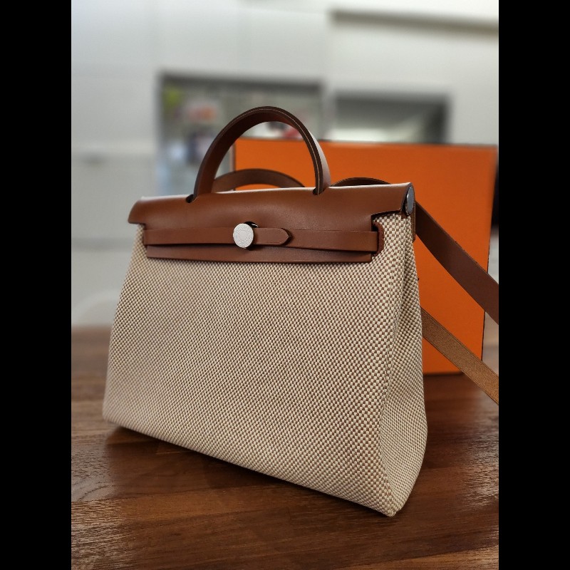 (全新品)愛馬仕Herbag31金棕編織銀釦-1