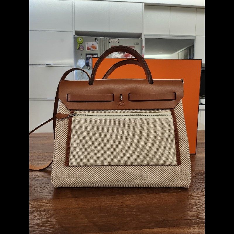 (全新品)愛馬仕Herbag31金棕編織銀釦-2