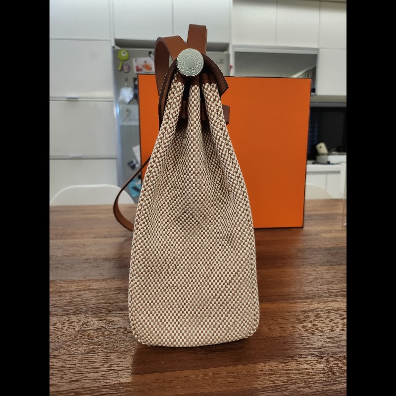 (全新品)愛馬仕Herbag31金棕編織銀釦-3