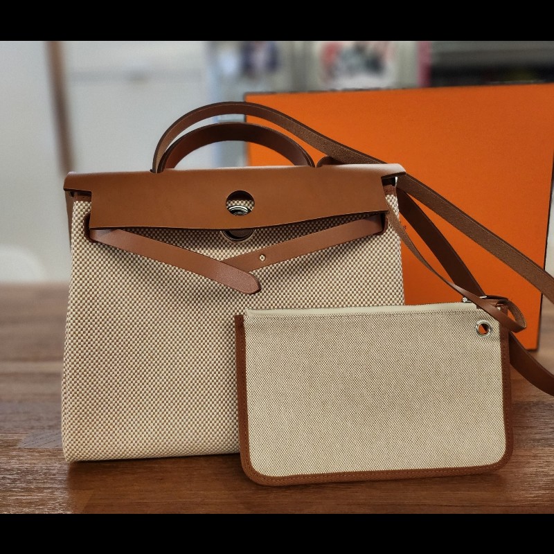 (全新品)愛馬仕Herbag31金棕編織銀釦-4