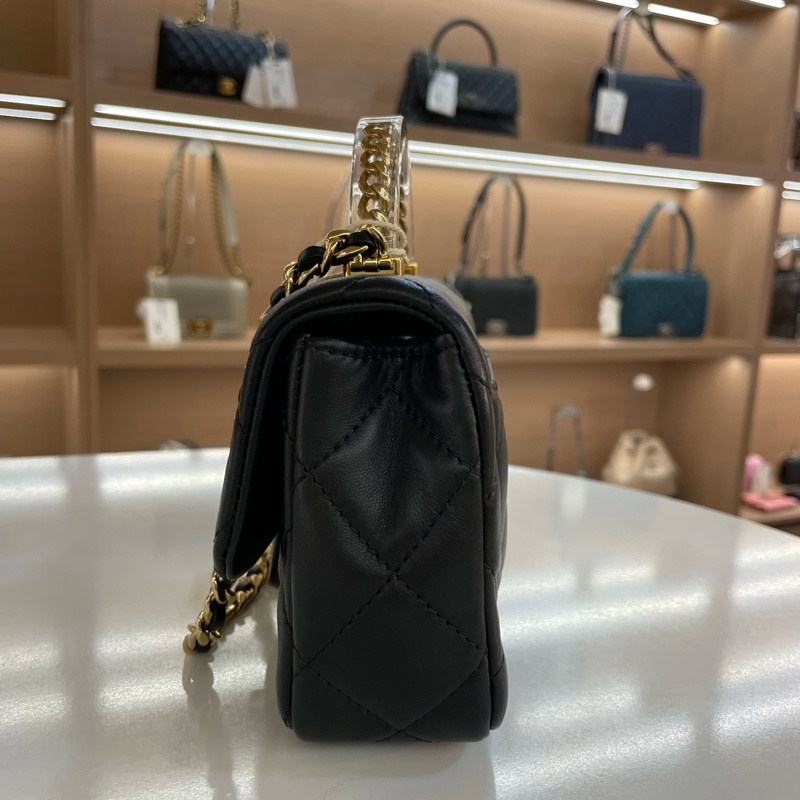 CHANEL 鏈條單肩斜挎包 黑色亚克力手柄CF 小號 有塵袋 無卡 無盒子 尺寸 底長18*高12cm-2