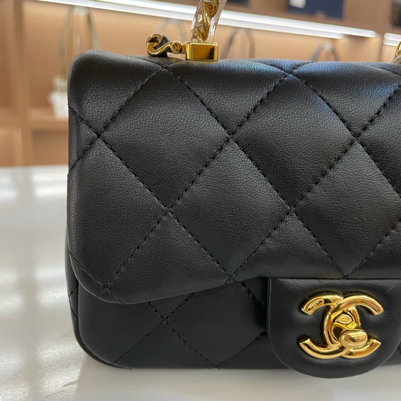 CHANEL 鏈條單肩斜挎包 黑色亚克力手柄CF 小號 有塵袋 無卡 無盒子 尺寸 底長18*高12cm-3