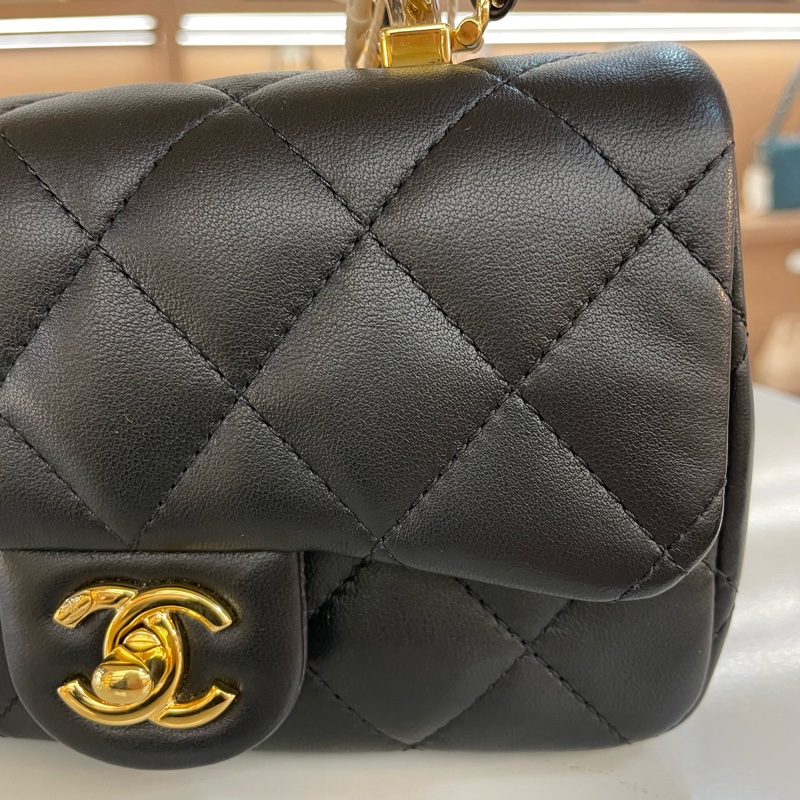 CHANEL 鏈條單肩斜挎包 黑色亚克力手柄CF 小號 有塵袋 無卡 無盒子 尺寸 底長18*高12cm-4