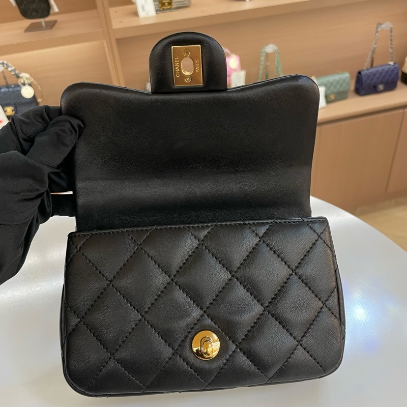 CHANEL 鏈條單肩斜挎包 黑色亚克力手柄CF 小號 有塵袋 無卡 無盒子 尺寸 底長18*高12cm-5