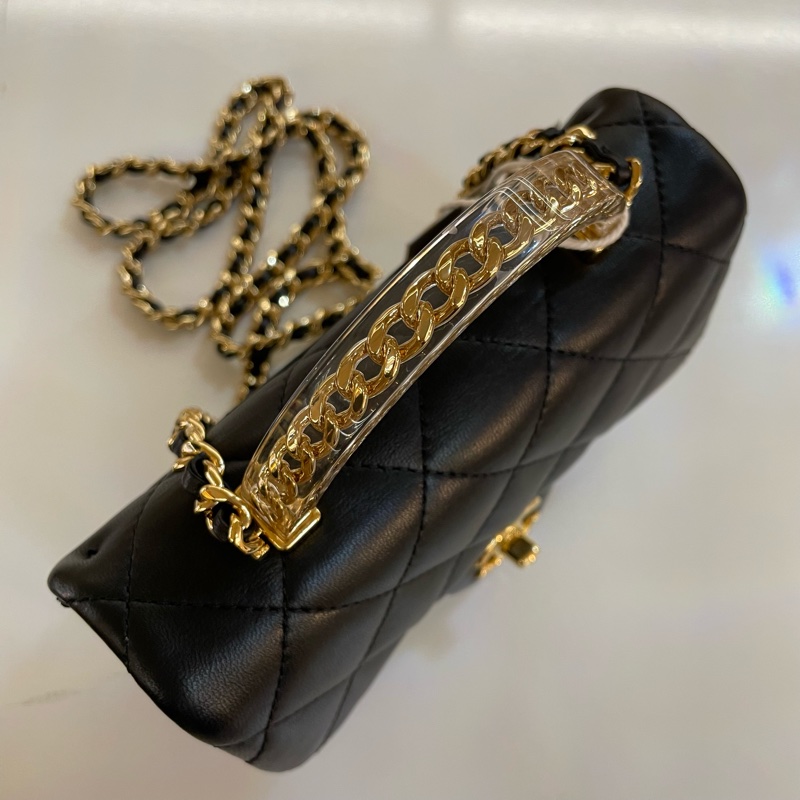 CHANEL 鏈條單肩斜挎包 黑色亚克力手柄CF 小號 有塵袋 無卡 無盒子 尺寸 底長18*高12cm-6