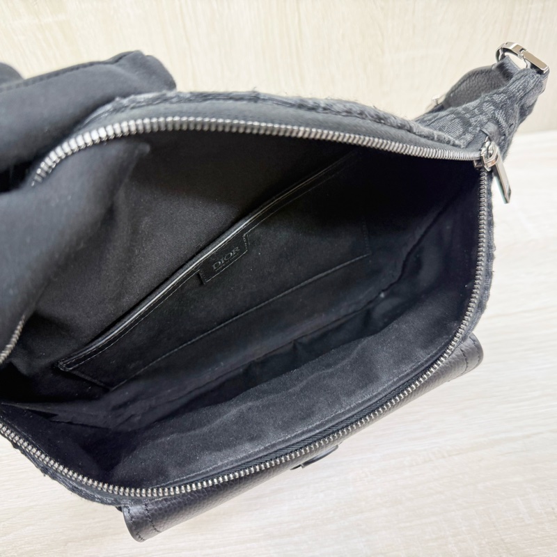 DIOR男款✨黑灰緹花小牛皮胸背腰包-8