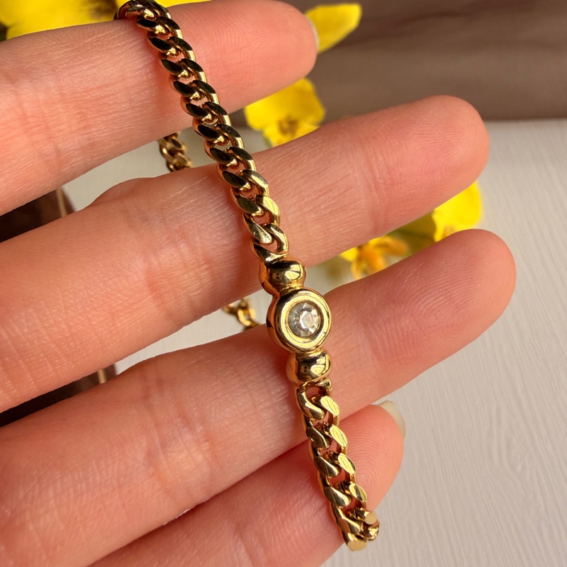 Christian Dior 迪奧 水鑽鍍金手鏈 手環 附原裝盒-13