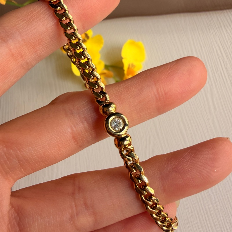 Christian Dior 迪奧 水鑽鍍金手鏈 手環 附原裝盒-14