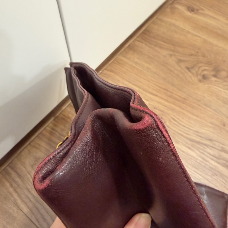 【Vintage 】CHANEL 香奈兒 氣質酒紅 粗金鏈壓紋雙 C 托特包 - 收藏級復古氣場-7