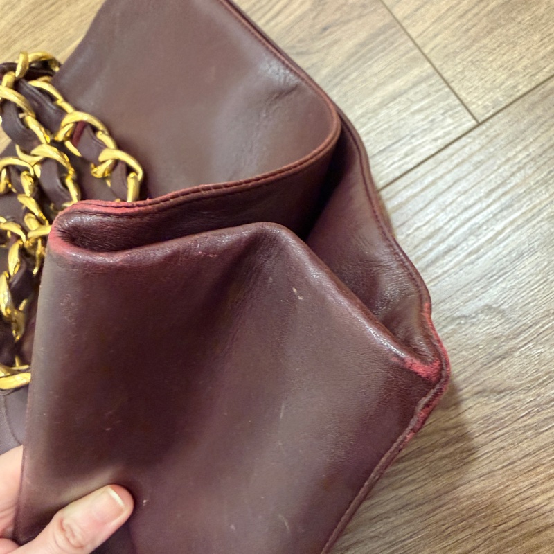 【Vintage 】CHANEL 香奈兒 氣質酒紅 粗金鏈壓紋雙 C 托特包 - 收藏級復古氣場-8