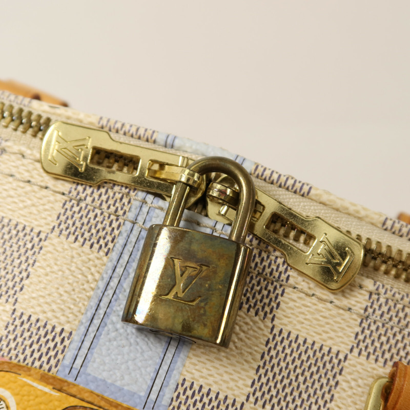 LOUIS VUITTON Damier Azur Tahiti Summer Trunk Speedy Bandouliere 30金扣手挽肩背兩用袋-7