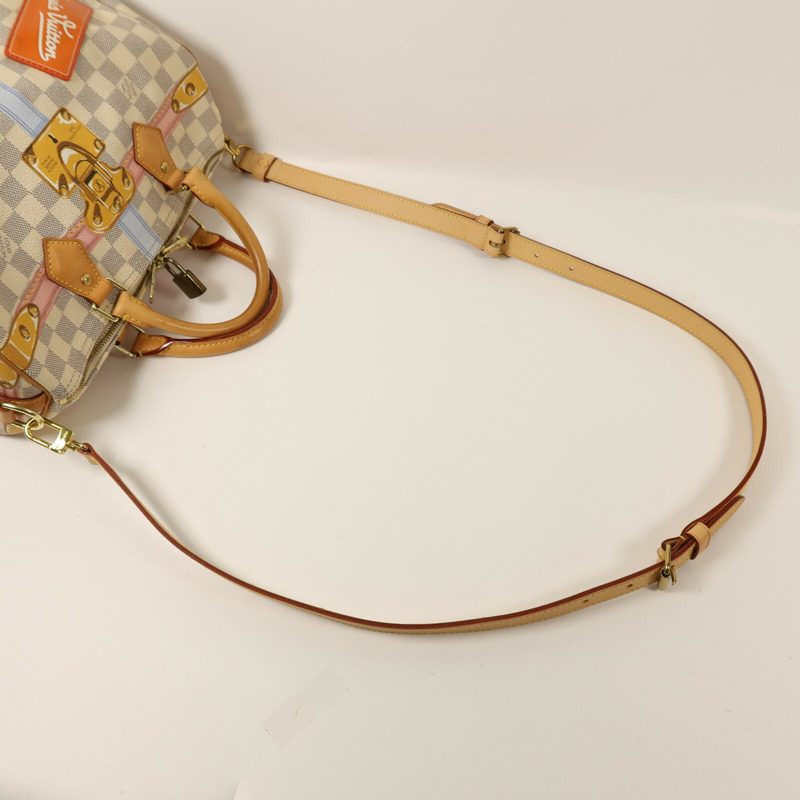 LOUIS VUITTON Damier Azur Tahiti Summer Trunk Speedy Bandouliere 30金扣手挽肩背兩用袋-8