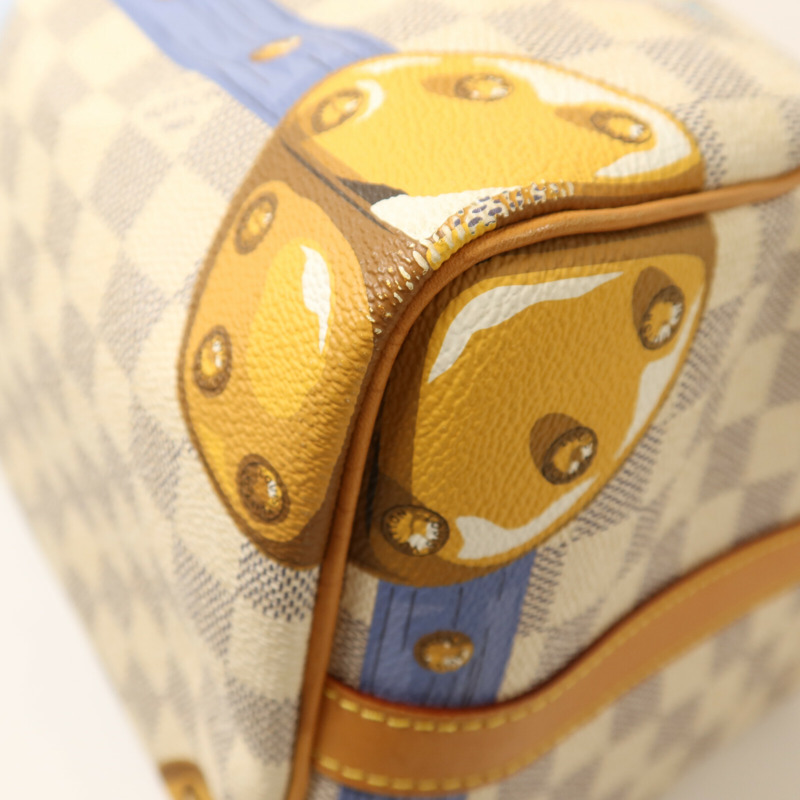 LOUIS VUITTON Damier Azur Tahiti Summer Trunk Speedy Bandouliere 30金扣手挽肩背兩用袋-11