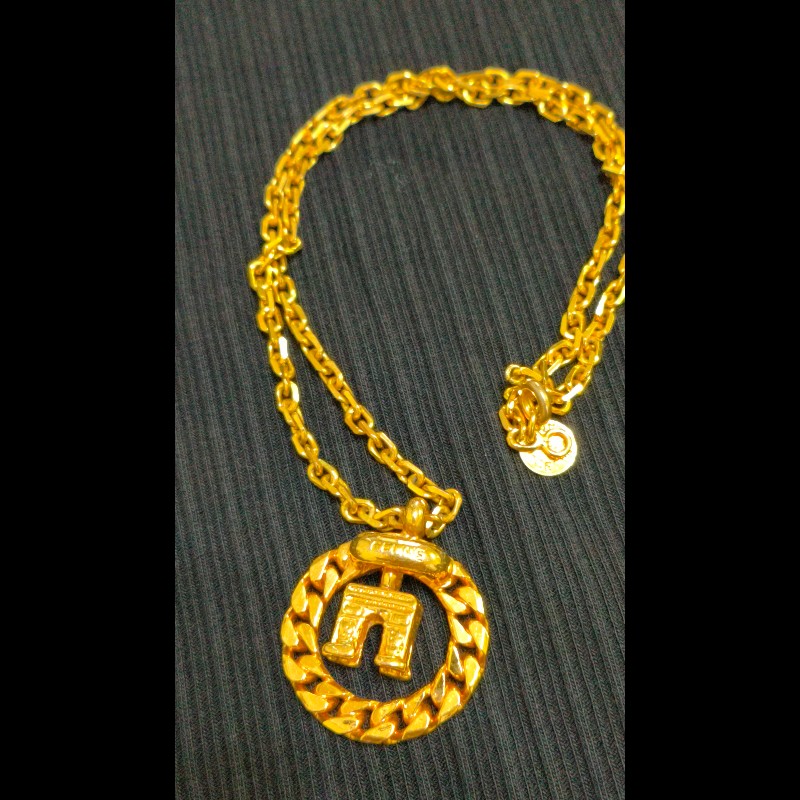 🍀Celine Vintage🍀 凱旋門金屬圓環項鍊-10