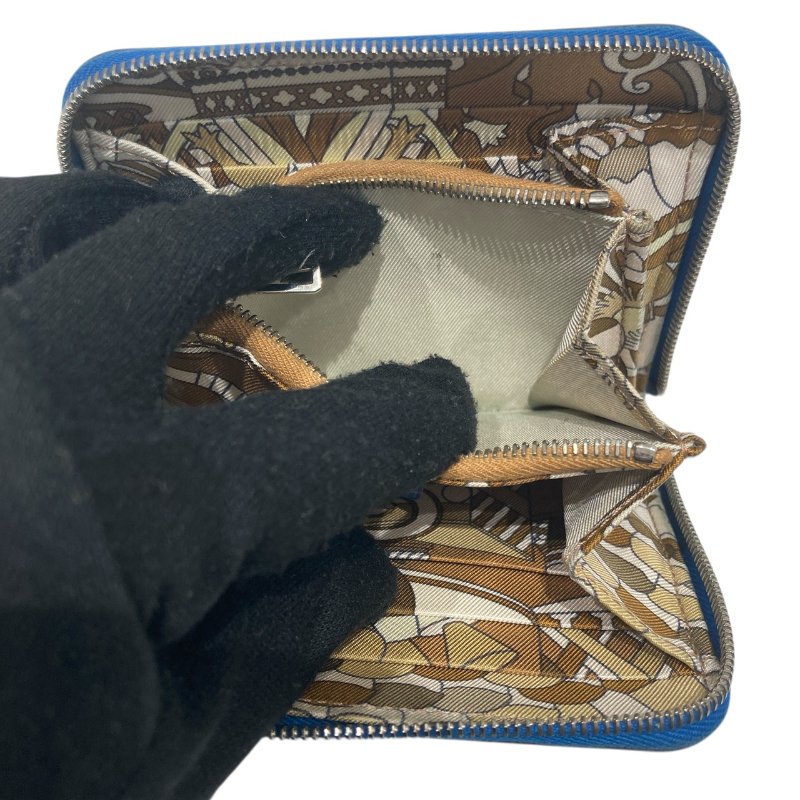 HERMES 愛馬仕 SILK IN COMPACT 絲巾短夾 藍色 多色 圖騰 Z刻印-6