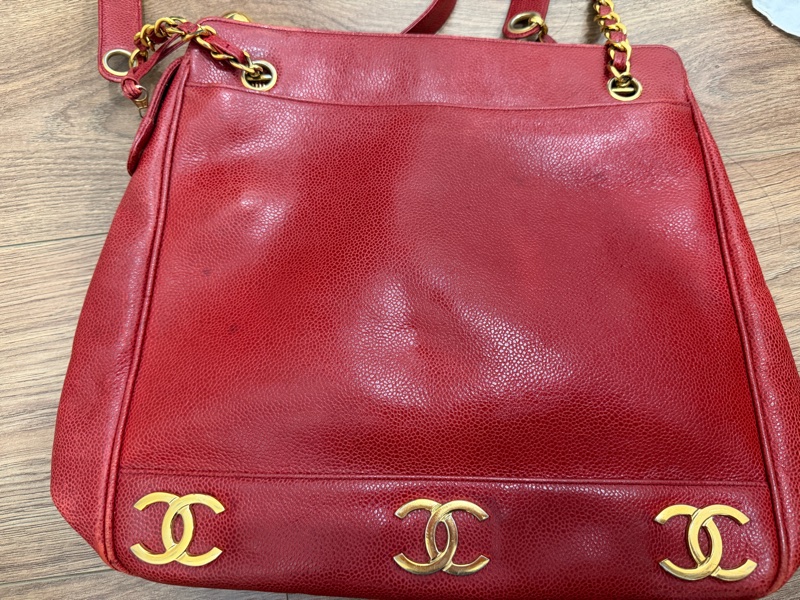 Vintage Chanel 金球酒紅粗金鏈復古托特包-0