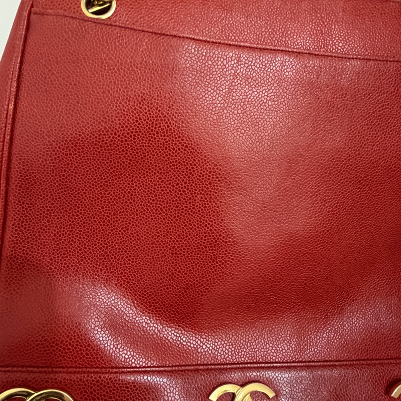 Vintage Chanel 金球酒紅粗金鏈復古托特包-2