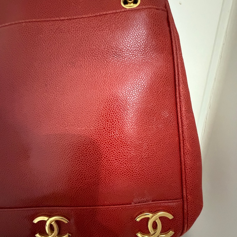 Vintage Chanel 金球酒紅粗金鏈復古托特包-4