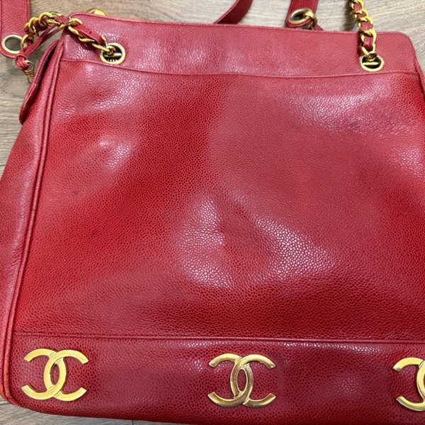 Vintage Chanel 金球酒紅粗金鏈復古托特包-6