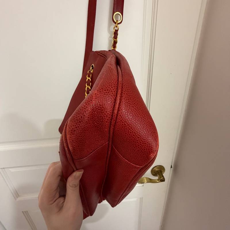 Vintage Chanel 金球酒紅粗金鏈復古托特包-8