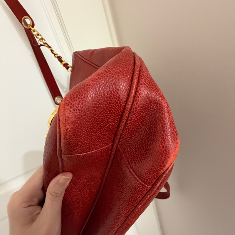 Vintage Chanel 金球酒紅粗金鏈復古托特包-9