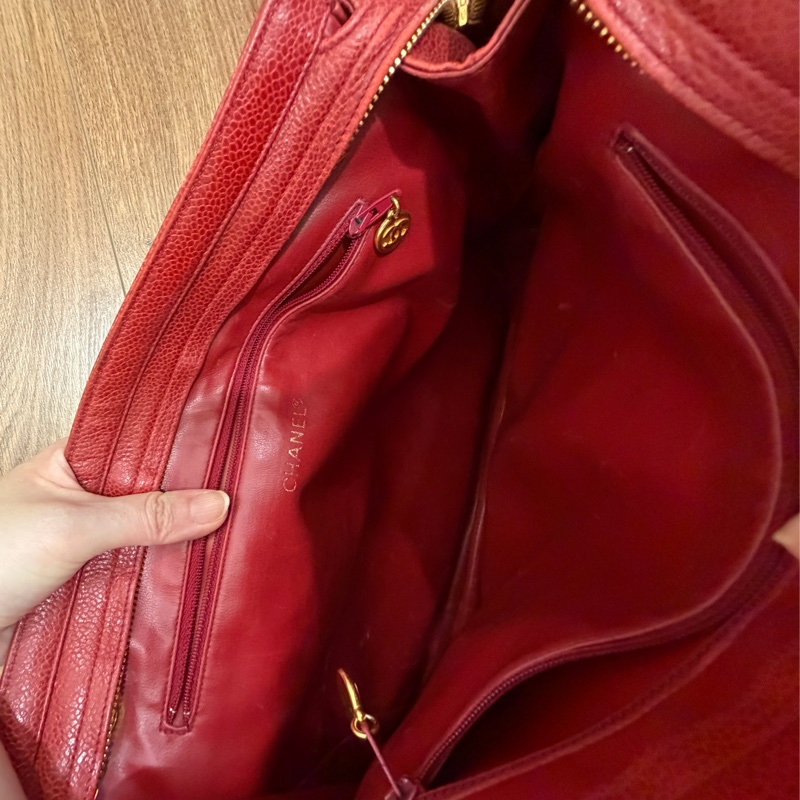Vintage Chanel 金球酒紅粗金鏈復古托特包-10
