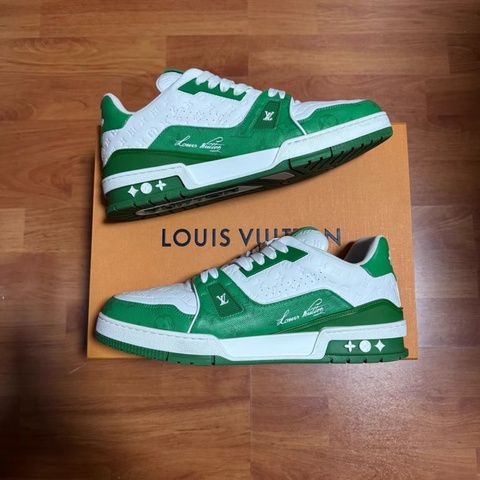 Lv Trainer白綠 路易威登時尚休閒板鞋 男款 白綠 42.5碼