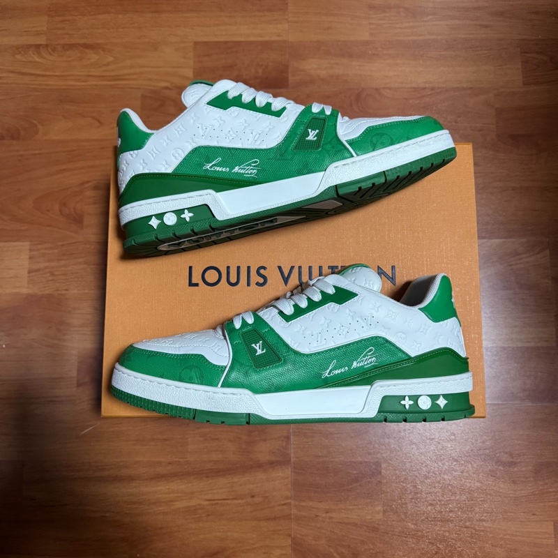 Lv Trainer白綠 路易威登時尚休閒板鞋 男款 白綠 42.5碼-1